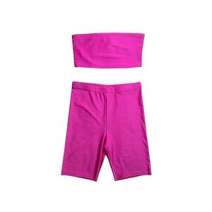 HOT PINK CROPPED TUBE TOP & SHORTS TWO-PIECE STRETCH SET • SIZE M • NWT